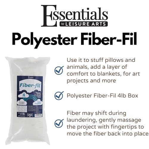 Essentials By Leisure Arts Polyester Fiber-Fil, Premium Fiber-Fil Stuffing, 4oz Bag, High Resilience Polyfill for Filling Stuffed Animals, Crafts, Pillow Stuffing, Cushion Stuffing - color: 4oz Bag