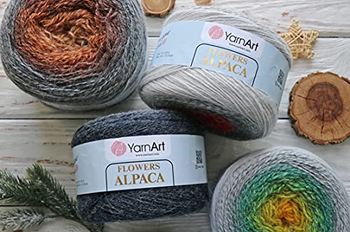 Yarn Art YarnArt Flowers Alpaca 20% Alpaca 80% Acrylic Weight 8.82oz Length 1028 Yards Multicolor Rainbow Crochet Winter Yarn Weight 2 Sport (Antique, 410) - color: 410, style: Antique
