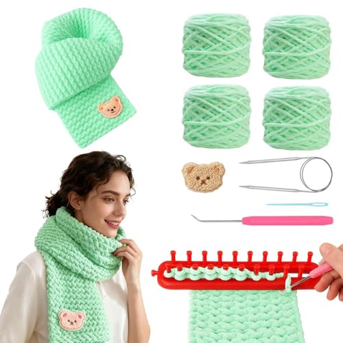 Yarniss Knitting Loom Kits，Knitting Scarf Kits with Green Yarn - color: Green