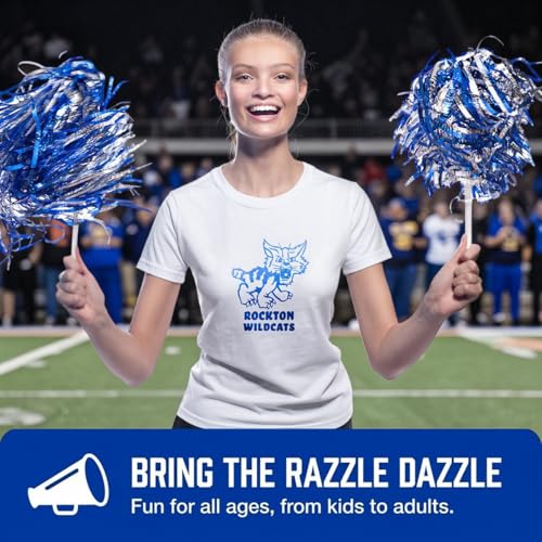 Anderson's Metallic Blue and White Foil Textured Pom Poms- Pack of 10 | Anderson's Metallic Pom Pom School Spirit Shakers, Cheerleader, Football Basketball Homecoming, Team Party, Performance - color: Royal Blue and White