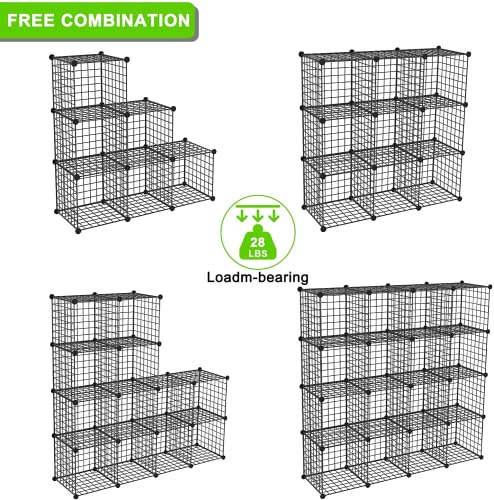 Wire Cube Storage Organizer, 25-Cube Modular Mental Grids Bookshelf, DIY Stackable Closet Cabinet for Bedroom Living Room, Office, Iron - color: Iron, size: 25 Cubes