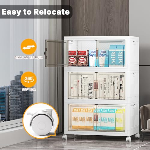 UAMFURI Stackable Storage Bins, 312QT Collapsible Drawers with 2 Lids | Large Capacity, Magnetic Door, Stack Lock, Rolling Wheels, Foldable Design, Organizers and Storage for Bedroom Dorm Garage - color: White-52qt, size: 6Pack with 2 top lids