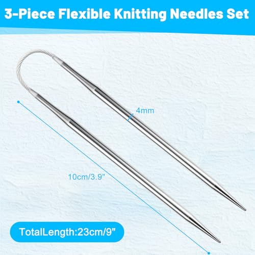 4.0MM Double-Pointed Flexible Knitting Needles 3-Piece Set, 9 Inch/23cm Circular Knitting Needles Stainless Steel Needles for Small Projects DIY Knitting - size: Size US 6 (4mm)