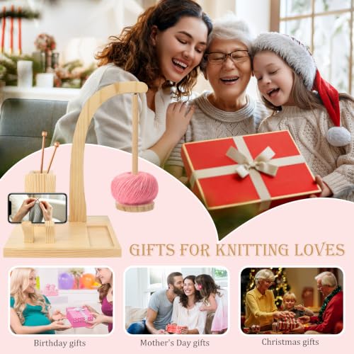 Yarn Holder for Crocheting Knitting,Wooden Magnetic Rotating Yarn Spinner Stand,Anti-Slip Base & Storage,Tangle Free Dispenser,Crochet Accessories Birthday Gift for Women Mom Wife Grandma (Natural)