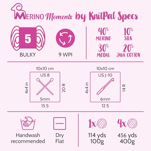 Merino Moments Bulky Merino Wool Yarn, 4-Pack (456Yds/400G), Gray Cream | #5 Bulky Wool Yarn for Crocheting with Free Patterns - Variegated Chunky Wool Yarn for Knitting - color: Gray Cream