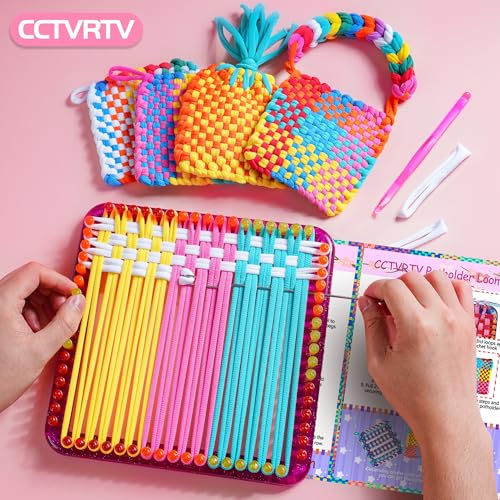 CCTVRTV Weaving Loom Kit Toys for Kids and Adults, DIY Arts and Crafts | for Boys and Girls Ages 5 6 7 8-12 13, Easy Potholder Loom Knitting Kits Gifts for Beginners, 252 Craft Loops - color: purple/red+orange+yellow