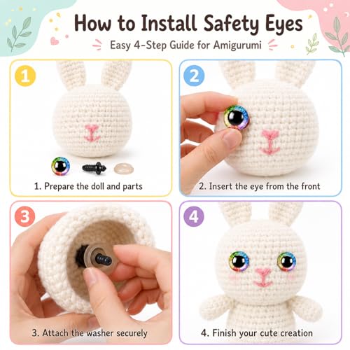 160pcs Rainbow Glitter Safety Eyes for Amigurumi Large Plastic Eye for Stuffed Animals for DIY Dolls Puppets Bear Crafts Animals Amigurumi Making Supplies(Rainbow) - color: Rainbow