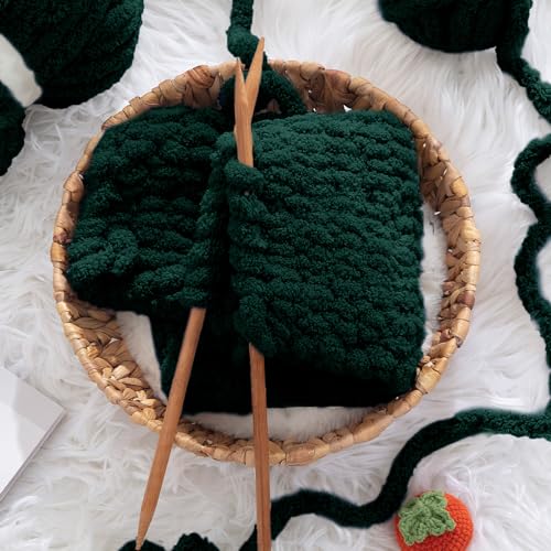 HOMBYS Dark Green Chunky Chenille Yarn for Hand Knitting,Fluffy Soft Jumbo Yarn Crocheting,Super Bulky Big Yarn for Chunky Blanket,Large Thick Arm Knitting Yarn,8 Pack Plush Yarn - color: Dark Green