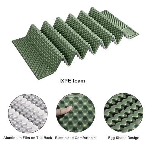 YIKI Thick Foam Sleeping Pad for Camping, Backpacking Sleeping Pad | 0.9" Thick Closed Cell Foam, Ultralight Waterproof Foldable Camping Mat, Heat Reflective Tent Pad for Hiking, Travel, Outdoor - color: Green