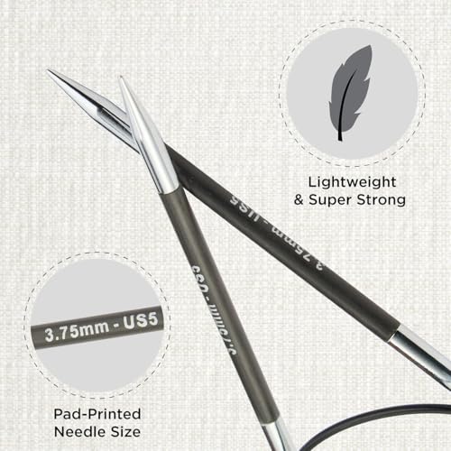 KnitPro Karbonz Fixed Circular Needle 32"(80cm) | US Size 5 (3.75mm) - size: US 5 (3.75mm)