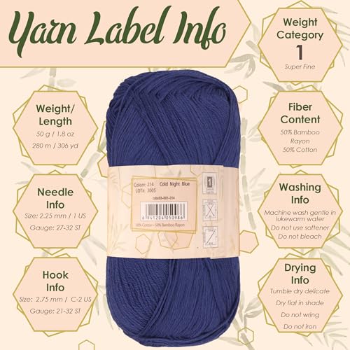 JubileeYarn Baby Soft Bamboo Cotton Yarn - 50g/Skein - Shades of Grey - 4 Skeins - color: Shades of Grey, size: 4 Skeins