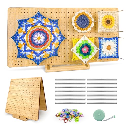 SGIBYN 23"x11.5" Foldable Crochet Blocking Board with 40 Steel Pegs | Large Granny Squares Blocking Board for Crochet Projects, Sturdy Solid Wood Design, Perfect for Crocheters and Knitters
