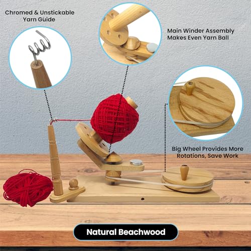 Hand Operated Yarn Ball Winder | Swift, Yarn, Wool, and String Holder| Knitting & Crochet Accessories Galaxy Indiacraft - color: Winder Natural Beechwood