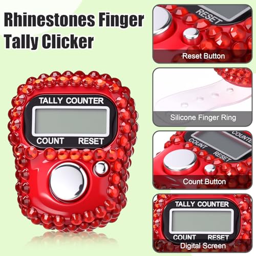 Simgoing Electronic Finger Clicker Counter, Rhinestones Tally Tasbeeh Counter Gifts for Prayer Islamic Golf Counting Goods Lap Knitting Bling Accessories - color: Multicolor