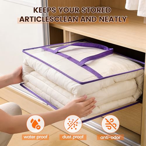 6 Pack 40L Clear Storage Bags with Zipper Large Opening for Loading | Purple Storage Bag for Blankets and Clothes, Large Capacity Closet Organizers and Storage for Dormitory, Bedroom - size: 6 PACK