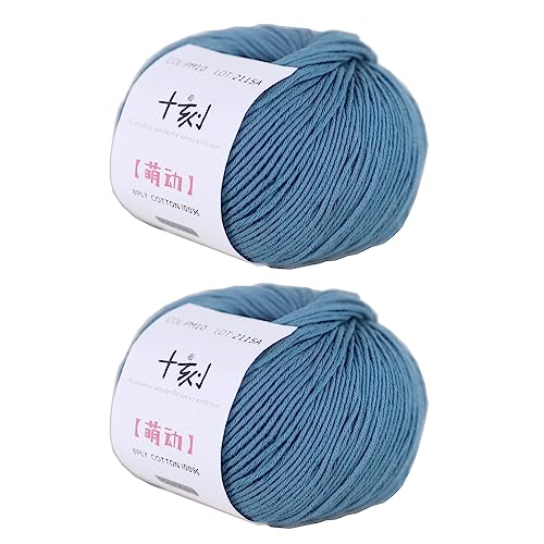 Fine Weight Knitted and Crocheted Cotton Yarn, 100% Long Staple Cotton Yarn, Baby Sports, 2 Packages of 100g/3.52oz (Per Skein 50g/162yards) - Blue Shadow - color: PM10-Blue Shadow