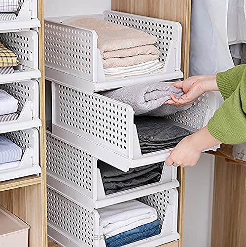 yazi 8 Pack Foldable Plastic Wardrobe Storage Bins | Stackable Cube Baskets Used as Closet Drawer and Shelf Organizer, Great for Bedroom Clothes Tidy Storage - size: 8L