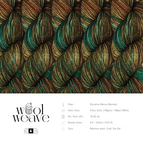 Woolweave Worsted Weight Yarn - 100% Extrafine Merino Wool Yarn for Knitting & Crocheting - Hand Dyed, Ultra-Soft & Warm - 100g Skein, 180 Yards - Machine Washable - color: Himalayas