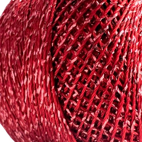 Yarnart Camellia Metallic Shimmer Fine Yarn - 70% Polyester, 30% Metallic, 192m, 20g, Crochet Thread, Lace, Embroidery, Jewelry Making, and Decorative Craft Yarn, 1.25mm Hook (Red, 20g Skein) - color: Red, size: 20g Skein
