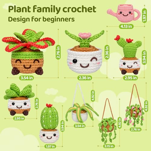 Mewaii Crochet Kit for Beginners, 9 Pack Plant Kit Craft Set | 40% Extra Yarn, Video Tutorial, Pre-Started Piece, Beginner Friendly, Family Craft Gift for Adults & Kids - color: Green,Brown, White and Pink