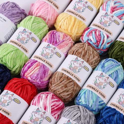 3 Pack Velvet Chenille Yarn for Crocheting and Knitting Beginners,Christmas Green Velvet Plush Fuzzy Fluffy Chenille Yarn for Crochet Blankets/DIY Crafts(Christmas Green) - color: Christmas Green