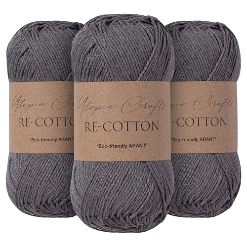 Re-Cotton Knitting Yarn 3X 100g / 3.52oz (Storm Grey, 3 Pack) - color: Storm Grey