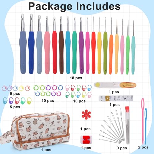 Crochetbox Crochet Hooks Set, 18 Size 0.5mm-10mm(P) Ergonomic Handles Crochet Hooks with Case for Arthritic Hands, Kintting Needle with Crocheting Tool for Crocheters - size: 18 Size(0.5~10mm)