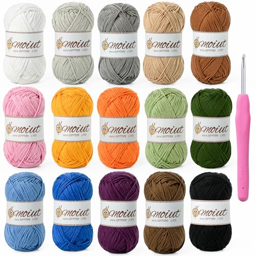 15 Pack 100% Milk Cotton Yarn for Crocheting, 750g/1968.5yd Baby Yarn for Crocheting Soft, Fuzzy 5 Ply Cotton Crochet Amigurumi Yarn for Puzzle/Clothes&Crafts(Set C) - color: 15 C