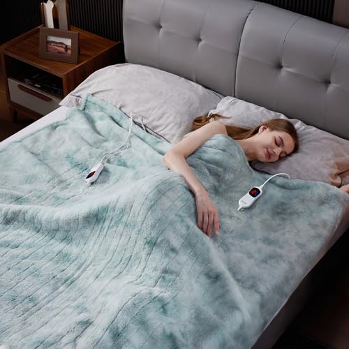 Guohaoi Heated Blanket, Soft Faux Rabbit Fur Electric Throw, 84"×90" | Electric Blanket with 10 Heating Levels 5 Setting Timer Auto Off, Cozy Warm Heating Blankets, Machine Washable, Blue - color: Blue, size: 84''*90''