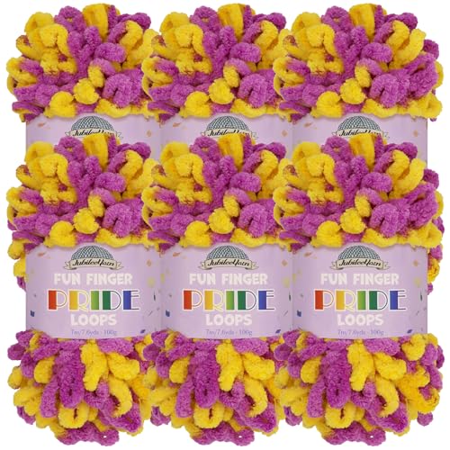 JubileeYarn Fun Finger Pride Loops Yarn - 100g/Skein Jumbo Polyester - Dürrge - 6 Skeins - color: 055 Dürrge