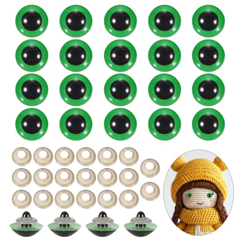 PATIKIL 26mm Safety Eyes, 20Pcs Realistic Doll Crocheting Safety Eyes with Washers for Decor Crochet Accessories Dolls Craft Halloween, Green - color: Green, size: 26mm