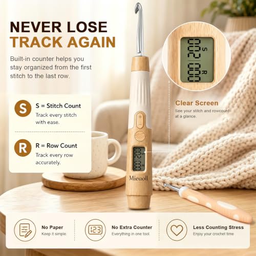 Lighted Crochet Hook Set, Crochet Hooks with Stitch & Row Counter, 18 Sizes | Rechargeable LED Light for Low-Light Crocheting, Handy Crochet Accessories, Mother's Day and Birthday Gifts for Crocheters