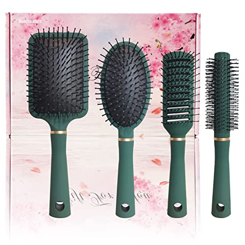 4 Pcs Hair Brush Gifts Set for Women,Detangling Hairbrush for Women and Kids,Flexible Soft Pin Bristles for Long Thick Curly Wavy Dry Damaged Hair - color: Forest Green