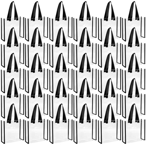 Paterr 30 Pcs Clear Tote Bag Stadium Approved Bulk 10 x 10 x 4 inch Plastic Tote Gifts Bags with Handle for Women Sports Gym (Black) - color: Black