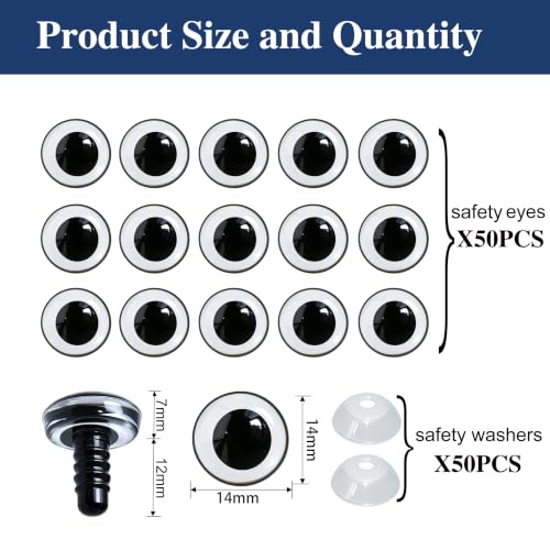 100Pcs 3D Clear Safety Eyes and Washers - Thalinfayi 14mm Round Pupils Safety Eyes Crochet Amigurumi Eyes for DIY Crochet Doll, Amigurumi, Crafts Supplies - color: Round Pupils Safety Eyes, size: 14mm(0.55inch)