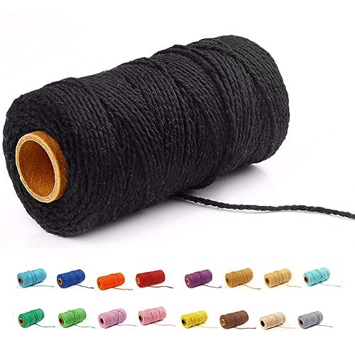 (109 Yards/1.5mm/35 Colors Optional) Macrame Cord Craft Macramé Cotton Baker Twine Craft Making Knitting Cord Rope DIY Wedding Decor Supply Christmas Wrapping String Rope (Black) - color: Black