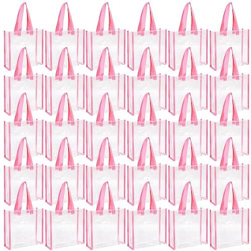 Paterr 30 Pcs Clear Tote Bag Stadium Approved Bulk 10 x 10 x 4 inch Plastic Tote Gifts Bags with Handle for Women Sports Gym(Pink) - color: Pink