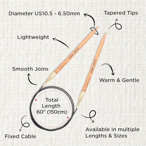 KnitPro Basix Beech Fixed Circular Needles 60" (150cm) | US Size 10.5 (6.5mm) - size: US 10.5 (6.5mm)