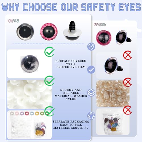 MUCUNNIA 120pcs 18mm Safety Eyes for Amigurumi Glitter Plastic Safety Eyes for Crochet with Washers Craft Crochet Eyes Doll Eyes for Crochet Animals Plush Stuffed Animals DIY Christmas Decorations - size: 18mm