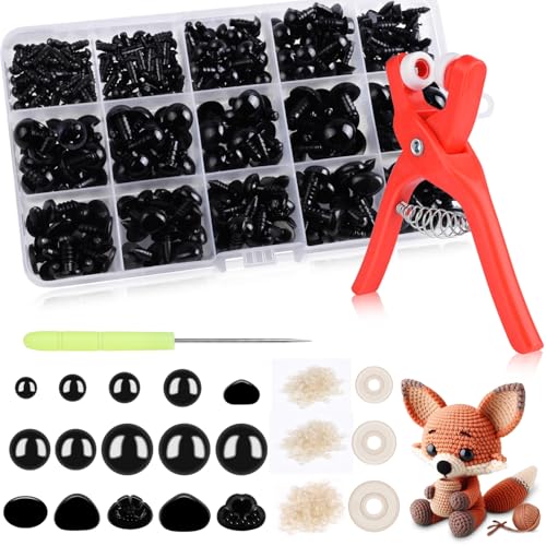 567Pcs Safety Eyes and Noses for Crocheting,1Pack Safety Eye Tool ，5 Size Safety Eyes & 6 Type Safety Noses with 300Pcs Washers,Safety Eye Set for Amigurumi,Stuffed Animals Safety Eyes - color: 567pcs set