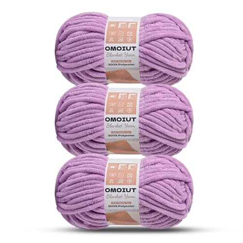 3 Pack of Purple Chunky Chenille Yarn for Crocheting, Soft Baby Blanket Yarn, Chunky Knit Blanket Crochet Yarn, #7 Super Bulky, 10.6oz/164 yds Fluffy Velvet Amigurumi Yarn - color: 3 Purple