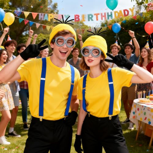 ZIW Yellow Cartoon Character Costume Set Adult Women Funny Halloween Outfit | Easy Halloween Costumes with Beanie Goggles Gloves Banana Keychain Animated Dress Up Cosplay Kit - color: Yellow-2pcs