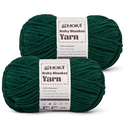 Fluffy Chunky Yarn for Crocheting, Chenille Crochet Yarn 6 Super Bulky, 2 Pack of 87.9 yds/4.23 oz Baby Blanket Yarn, Soft Velvet Yarns for Knitting Amigurumi&DIY Crafts/Hats/Socks(2 Dark Green) - color: 2 Dark Green