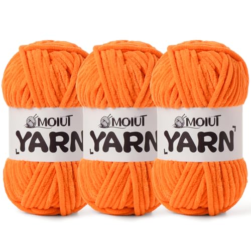 3 Pack Fluffy Chenille Yarn for Crocheting, Chunky Velvet Yarns for Crochet Amigurumi, Baby Yarn for Crocheting Soft Blanket, 262.4yds /10.5 oz Bulky Yarns for Crafts/Hats/Shoes/Socks (3 Orange) - color: 3 Orange