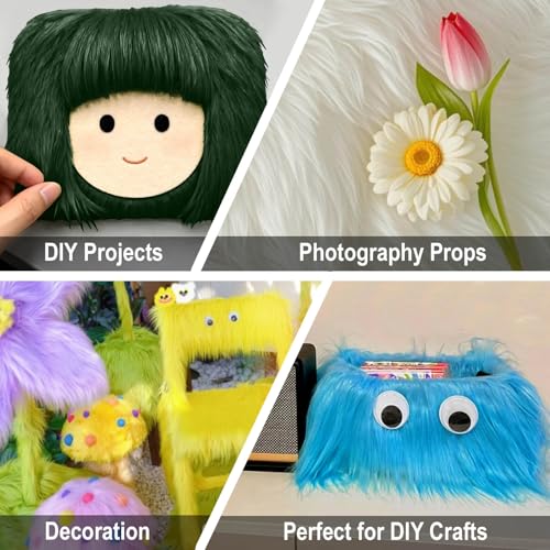 Dark Green 2x60Inch Faux Fur Shaggy Plush Faux Fur, Fabric Precut Strips Fluffy Fuzzy Faux Fur, Beard Miniature Dolls Rugs Mats Gift, Craft Beard Hair, Winter Halloween Christmas Costume Party Decor