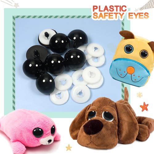 TOAOB 8pcs 30mm Large Safety Eyes for Amigurumis Black Plastic Crafts Doll Eye with Washers for DIY Crochet Stuffed Animals Doll Making Supplies - color: Black, size: 30mm