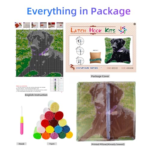 Latch Hook Pillow Kit Golf 43x43cm-4 | Printed Canvas Pillow Cover Already Sewed DIY Embroidery Pillowcase Crochet Yarn Hooking Craft Set for Hobby and Home Decor