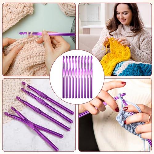 Aluminum Crochet Hook 10mm, US Size N Knitting Needles Craft Yarn, Crochet Hook for DIY Craft, Crochet Needles for Knitting Scarf Knitting Needle for Yarn Weave Beginners (10Pcs) - color: 10MM Purple