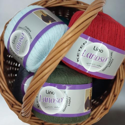 Lino Yarn - 50% Linen 50% Viscose Blend, 50g (1, 930) | Super Fine (1), 191 yds. Breathable natural fibers perfect for elegant summer knitting and crochet garments - color: 930