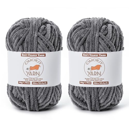 2 Pack Dark Gray Fluffy Velvet Yarn for Crocheting, Chunky Chenille Baby Blanket Yarn for Crochet, Soft Fuzzy Puzzle Yarn for Knitting, (50g/1.77oz Each) Bulky Thick Amigurumi Crochet Yarns - color: 2 Dark Gray